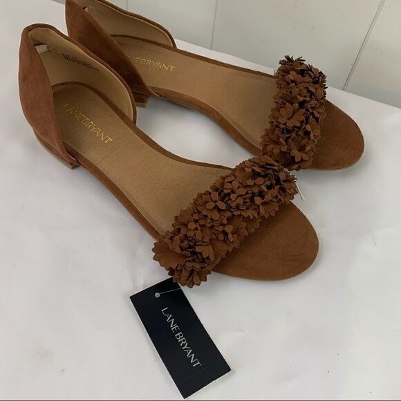 Brown Flats Lane Bryant Open Toe Slip On Cutout Floral size 8 - Picture 7 of 8